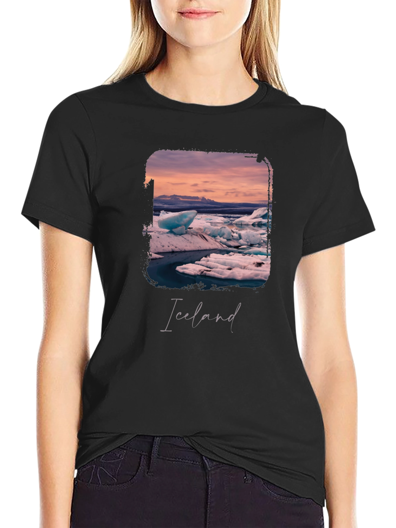 Iceland Glacier Graphic Black T-Shirt