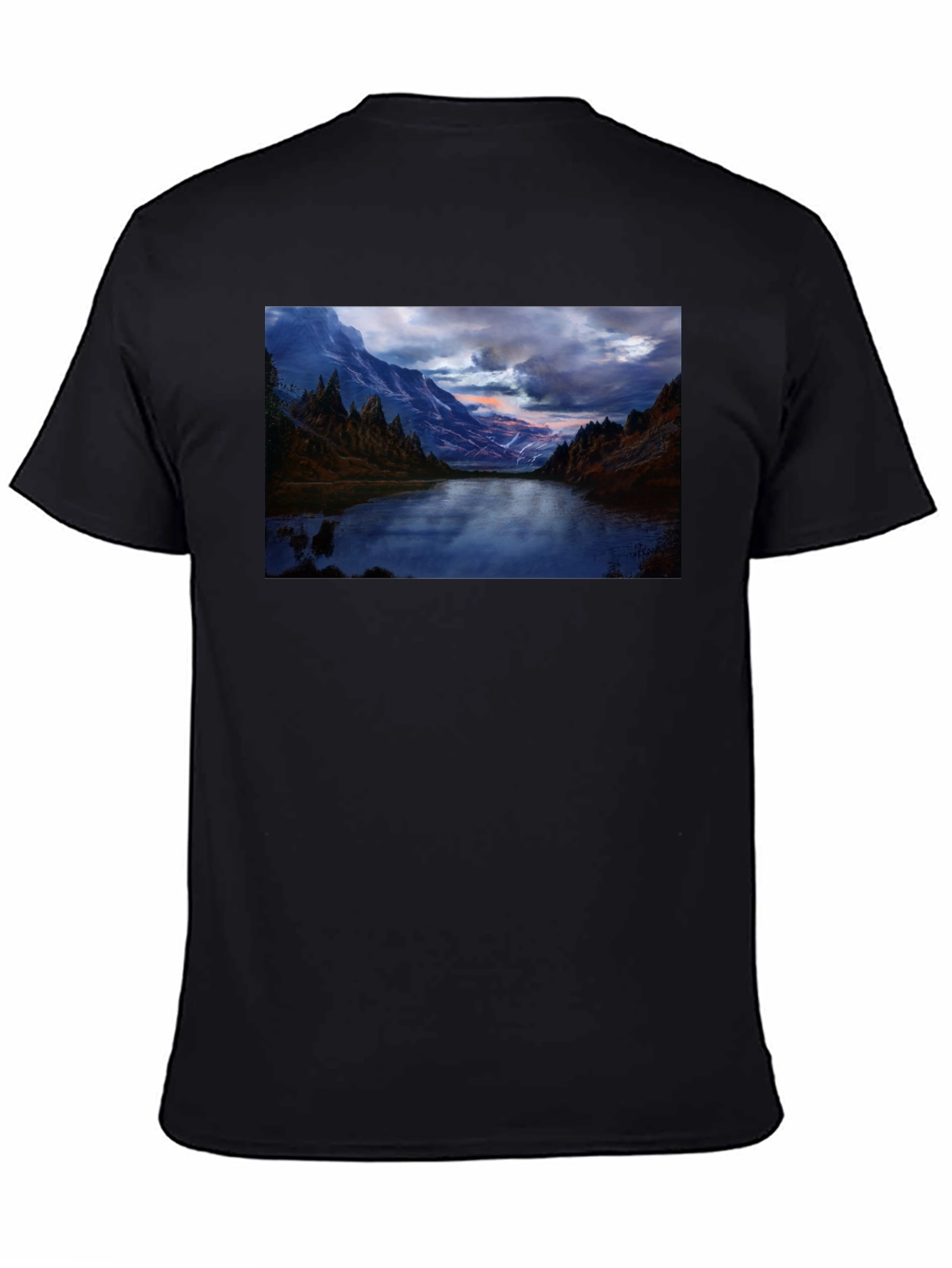 Mountain Lake Print Black T-Shirt