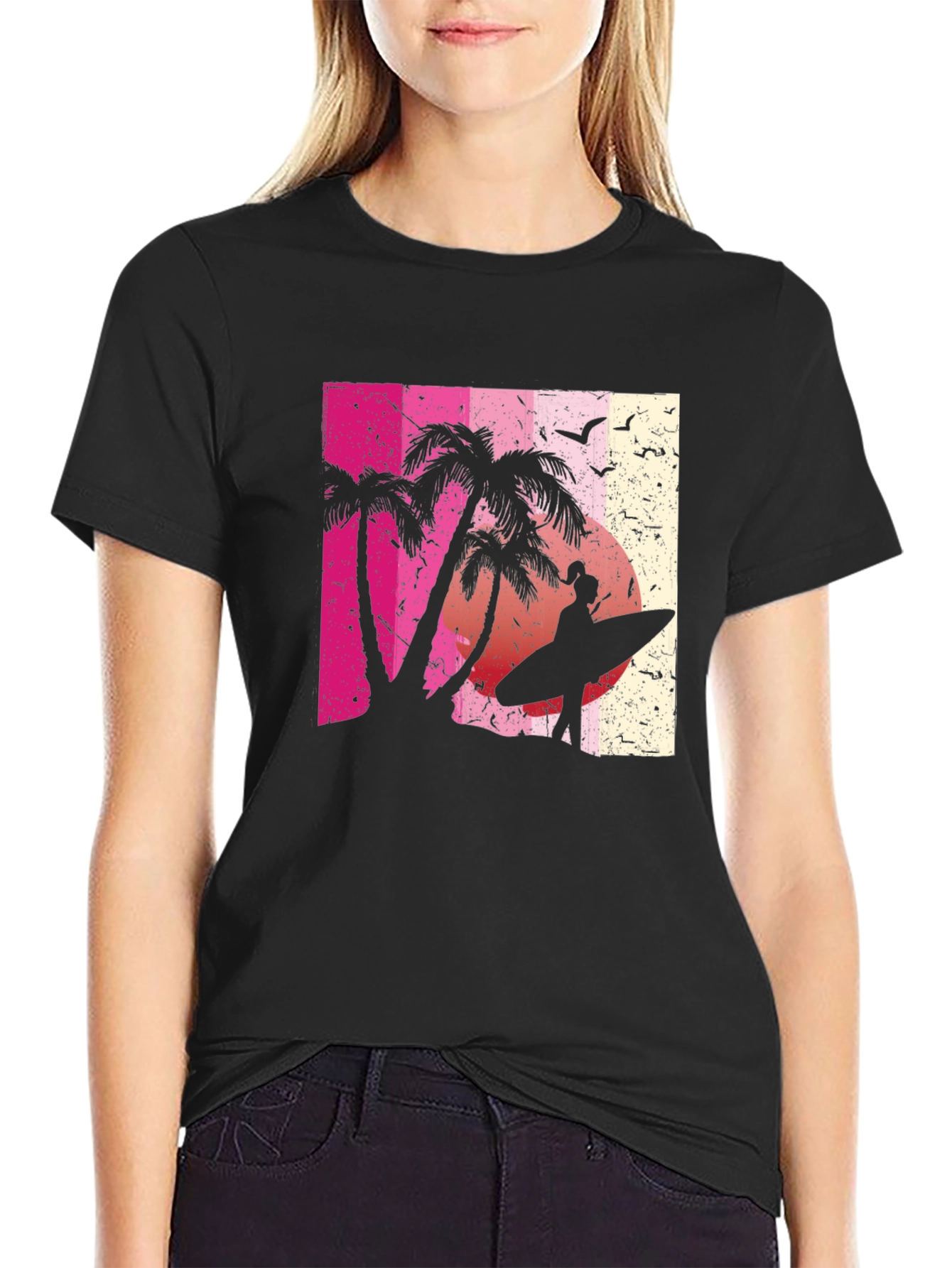 Tropical Sunset Surfer Graphic Tee
