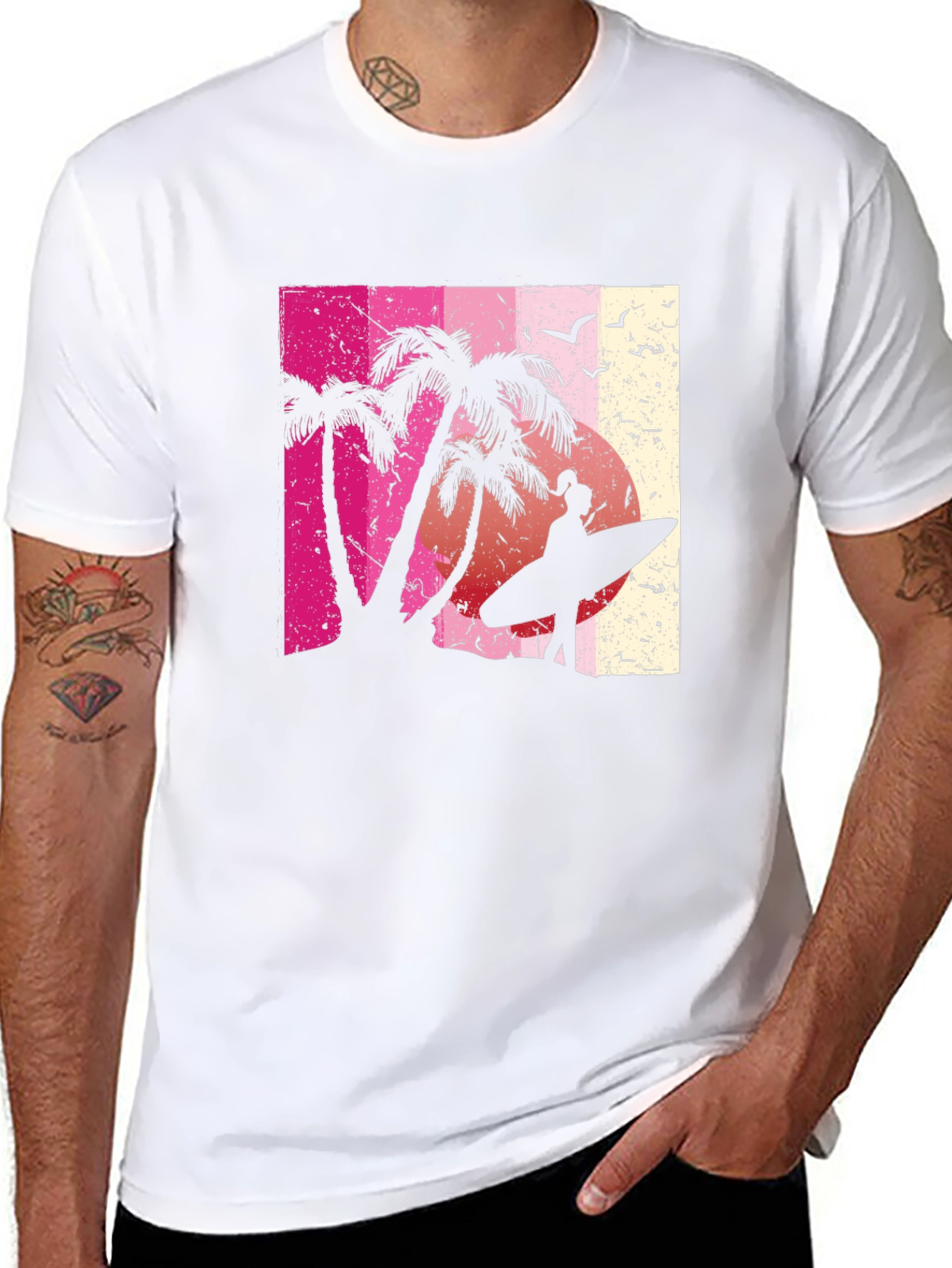 Tropical Sunset Surfer Graphic Tee