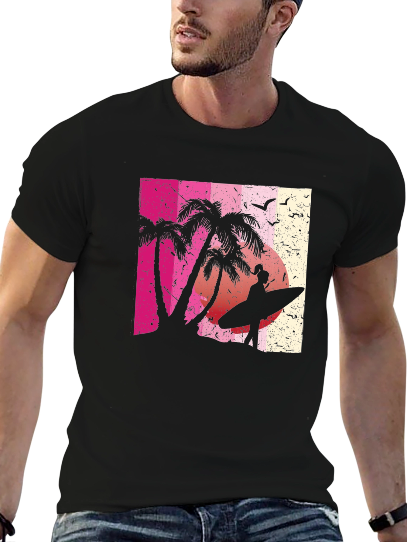 Tropical Sunset Surfer Graphic Tee