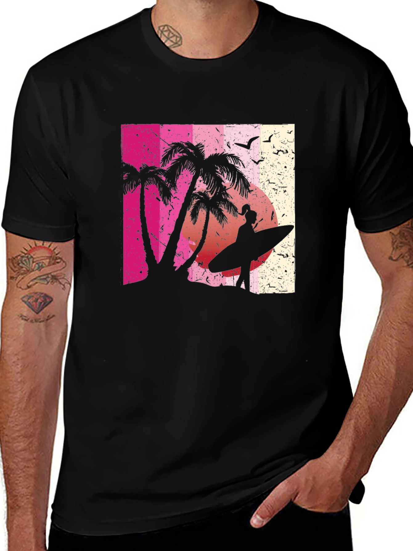 Tropical Sunset Surfer Graphic Tee