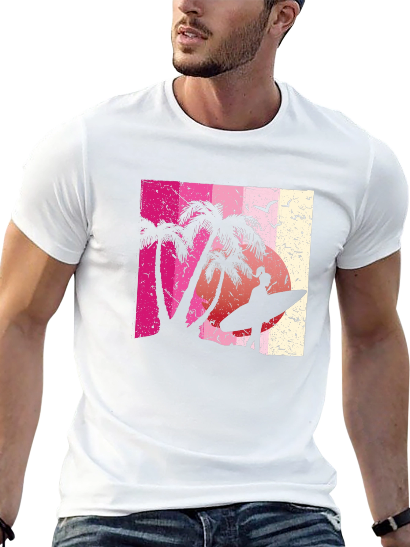 Tropical Sunset Surfer Graphic Tee