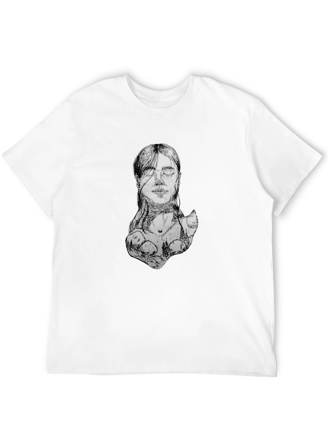 Abstract Sketch Face Black T-Shirt