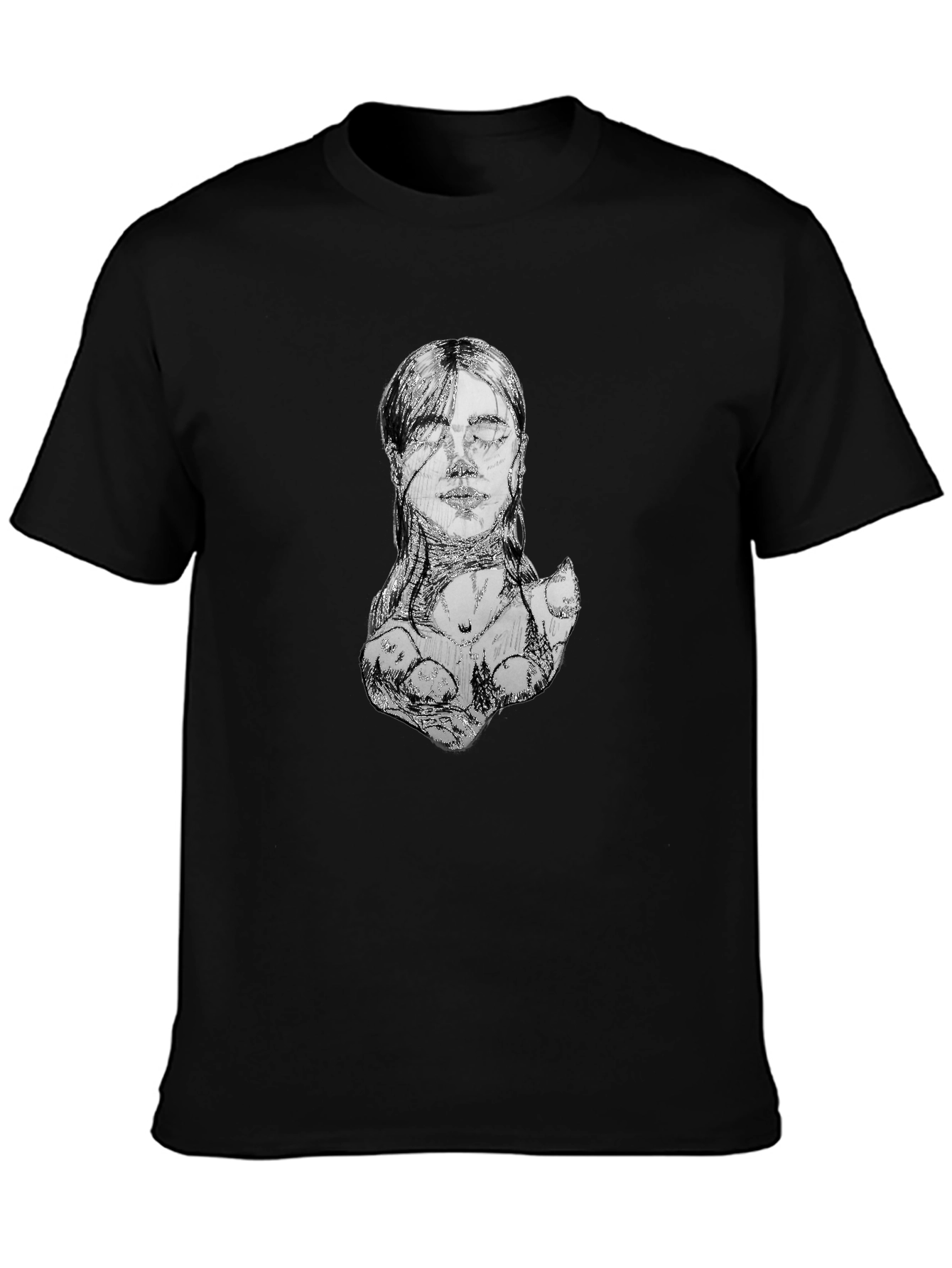 Abstract Sketch Face Black T-Shirt