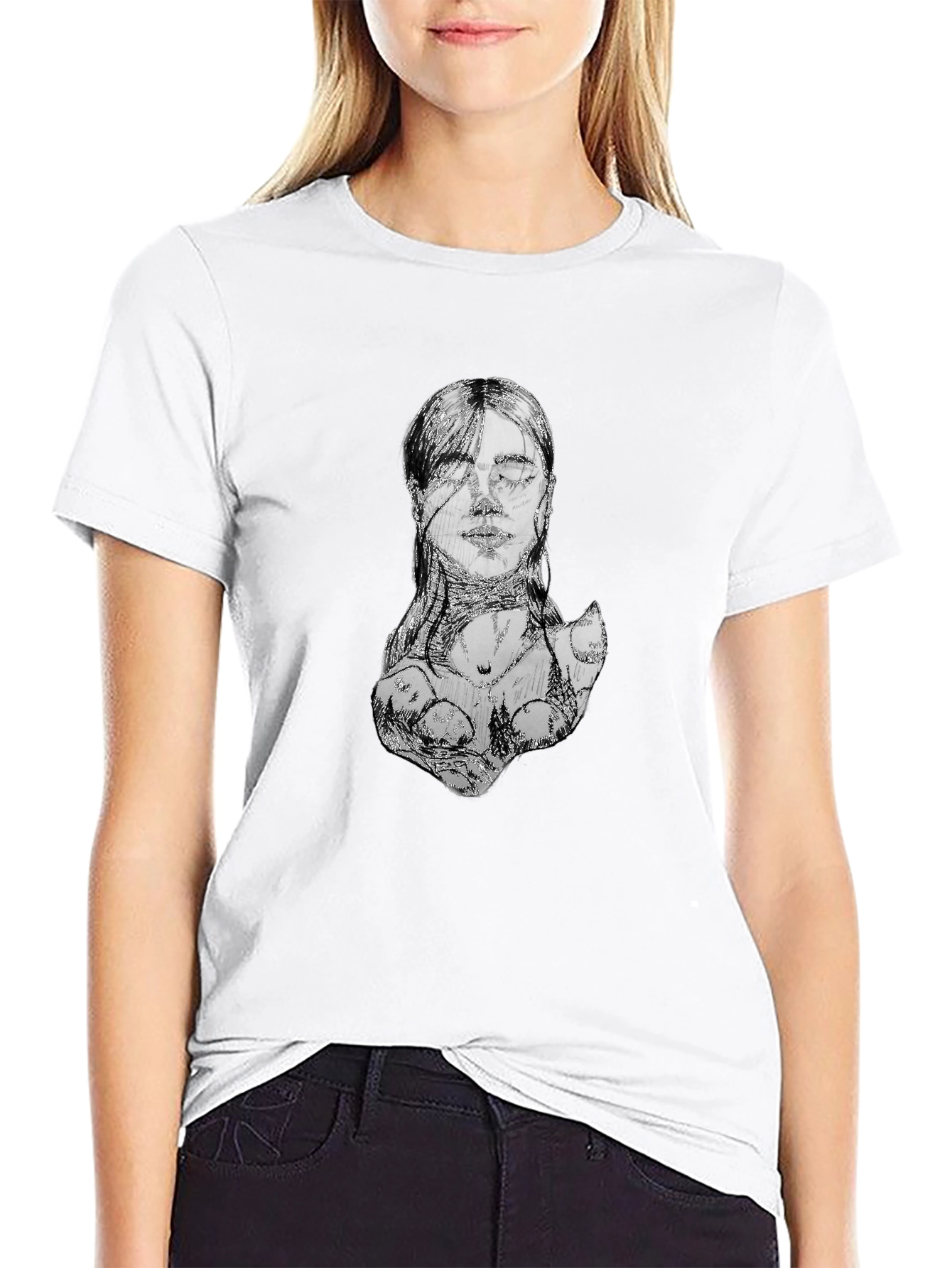 Abstract Sketch Face Black T-Shirt