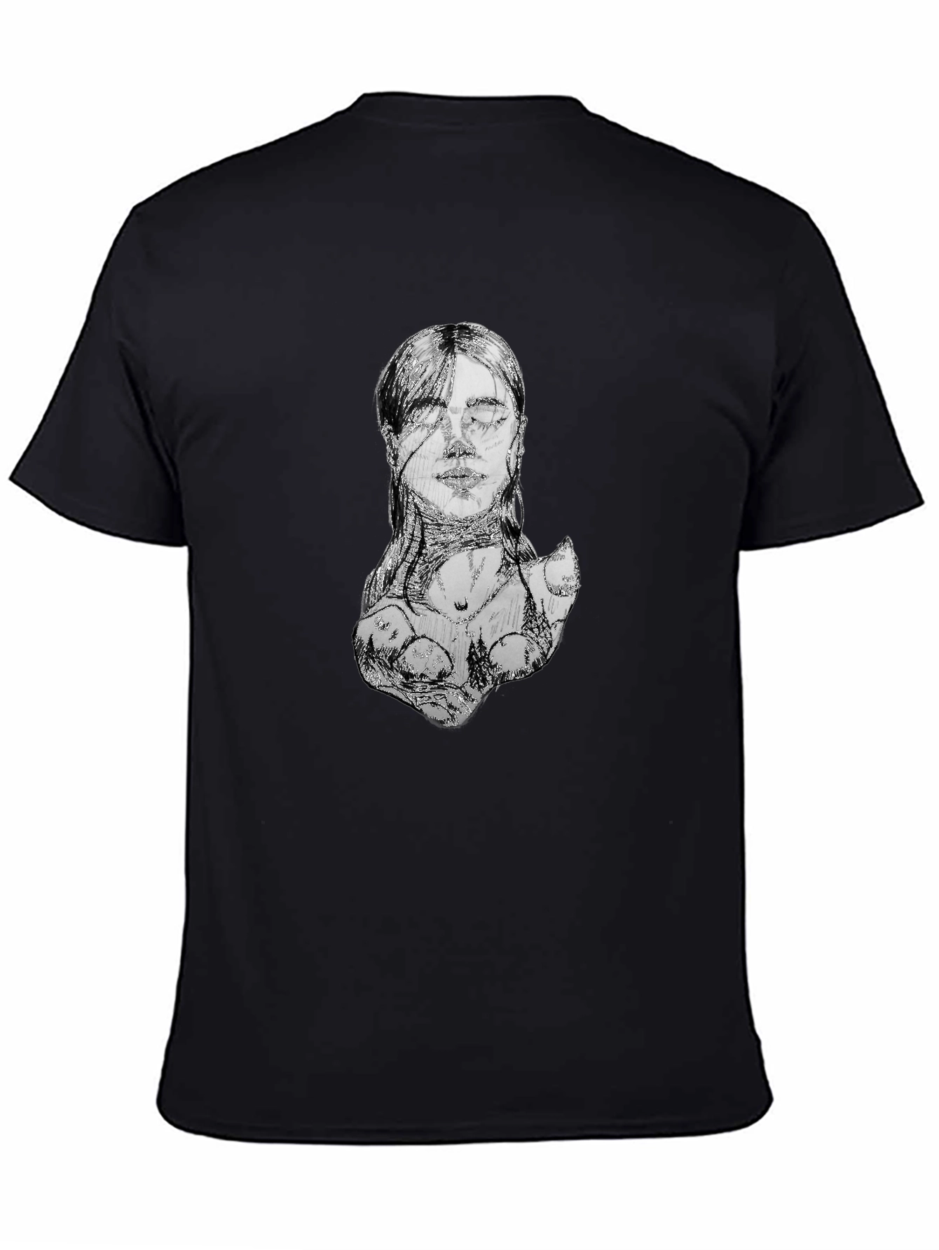 Abstract Sketch Face Black T-Shirt