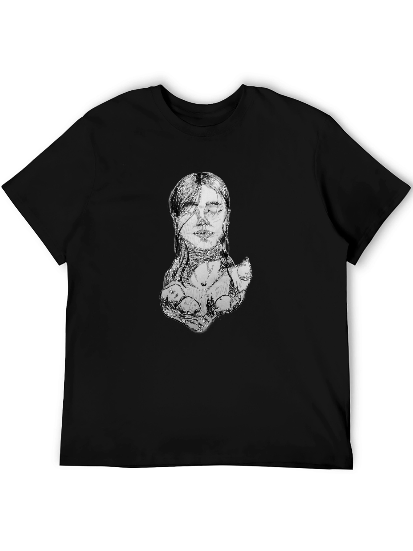 Abstract Sketch Face Black T-Shirt
