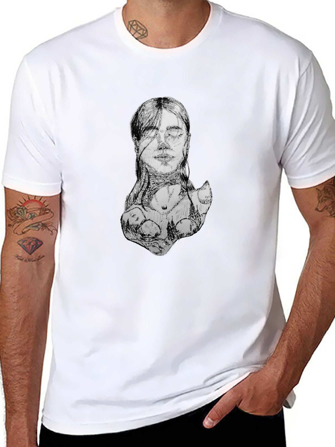 Abstract Sketch Face Black T-Shirt