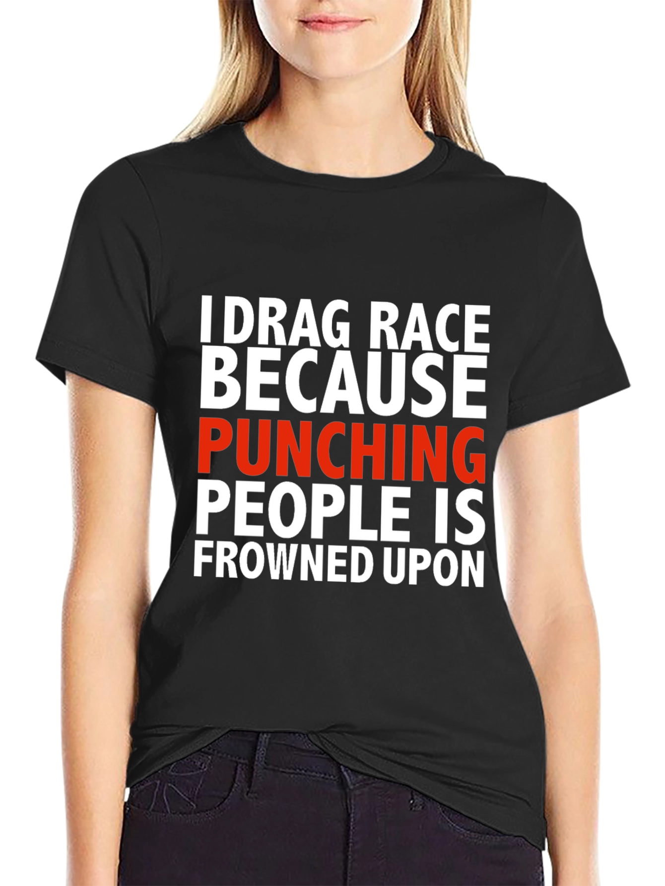 Drag Race Funny Graphic Tee - Black Cotton Blend