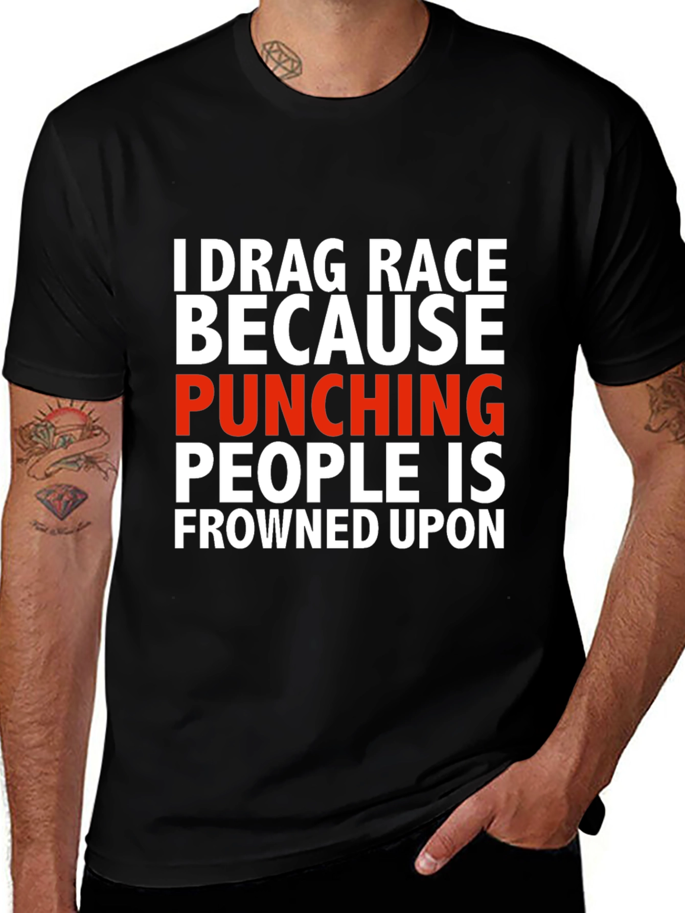 Drag Race Funny Graphic Tee - Black Cotton Blend