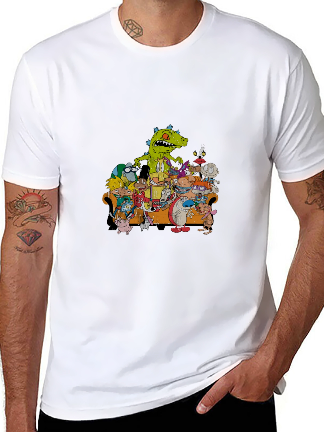 90s Cartoon Characters Black T-Shirt