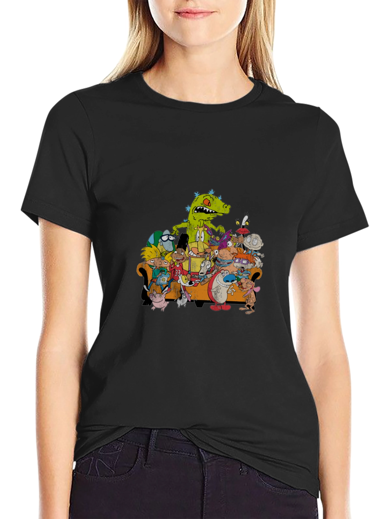 90s Cartoon Characters Black T-Shirt