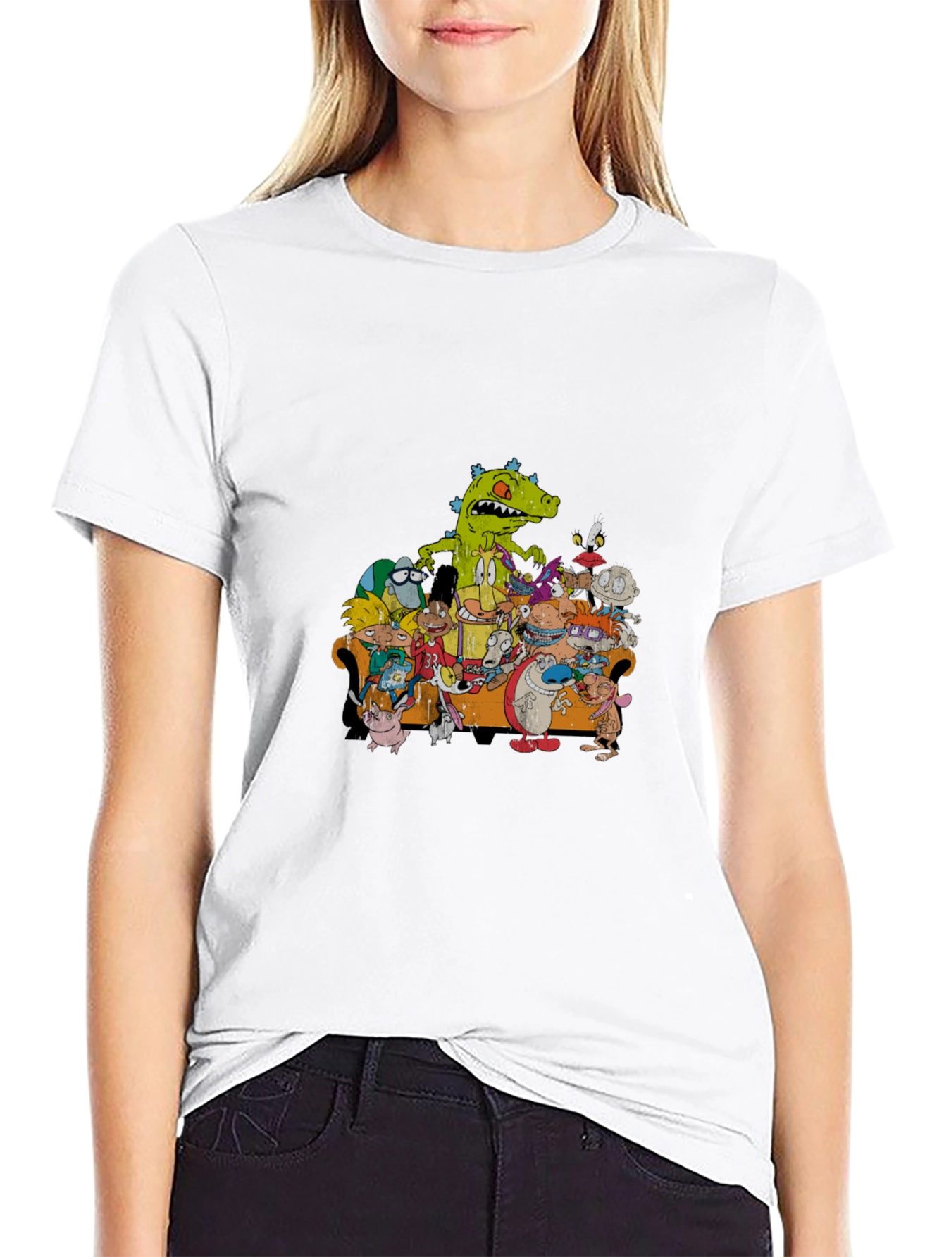 90s Cartoon Characters Black T-Shirt