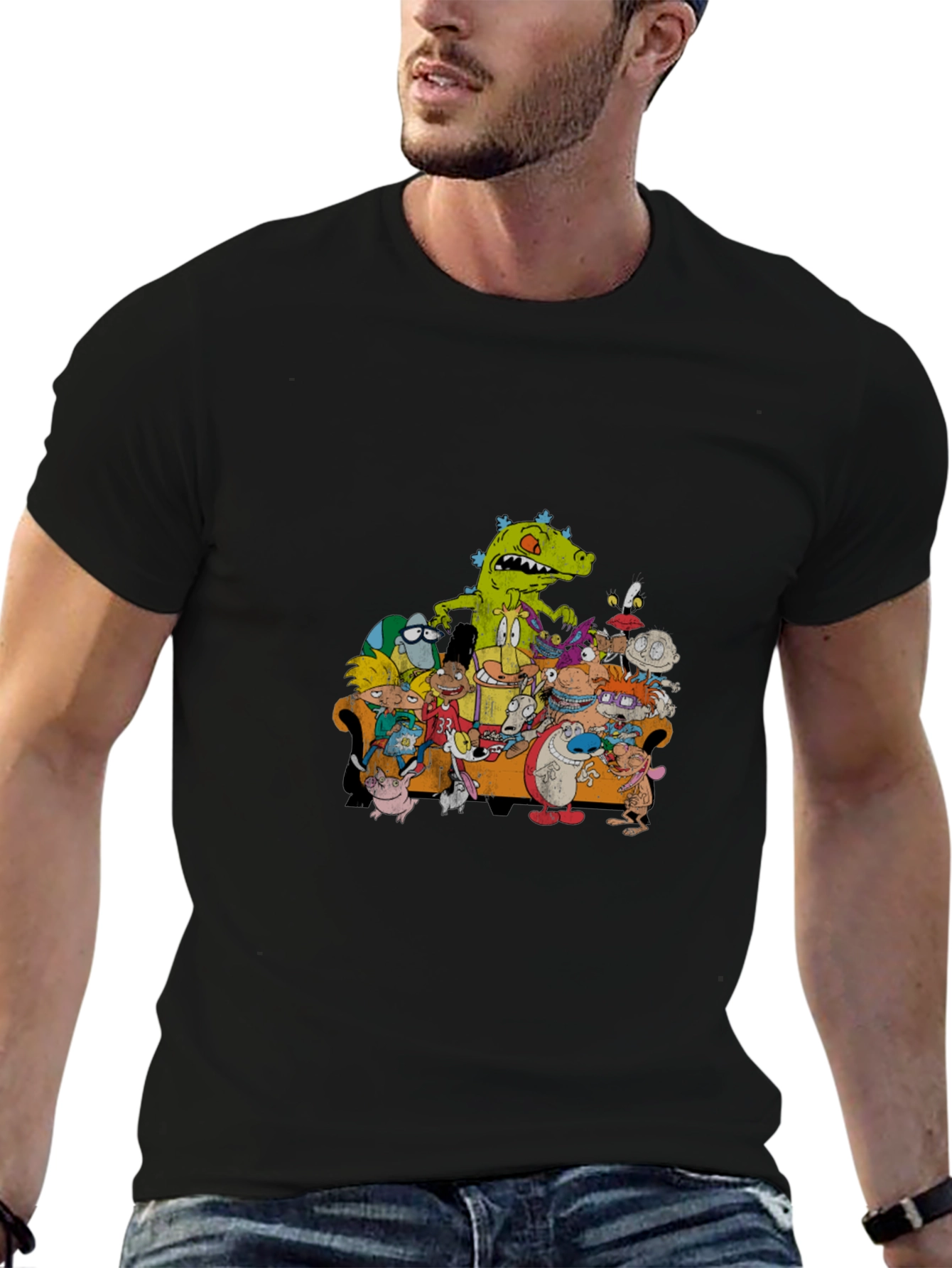 90s Cartoon Characters Black T-Shirt