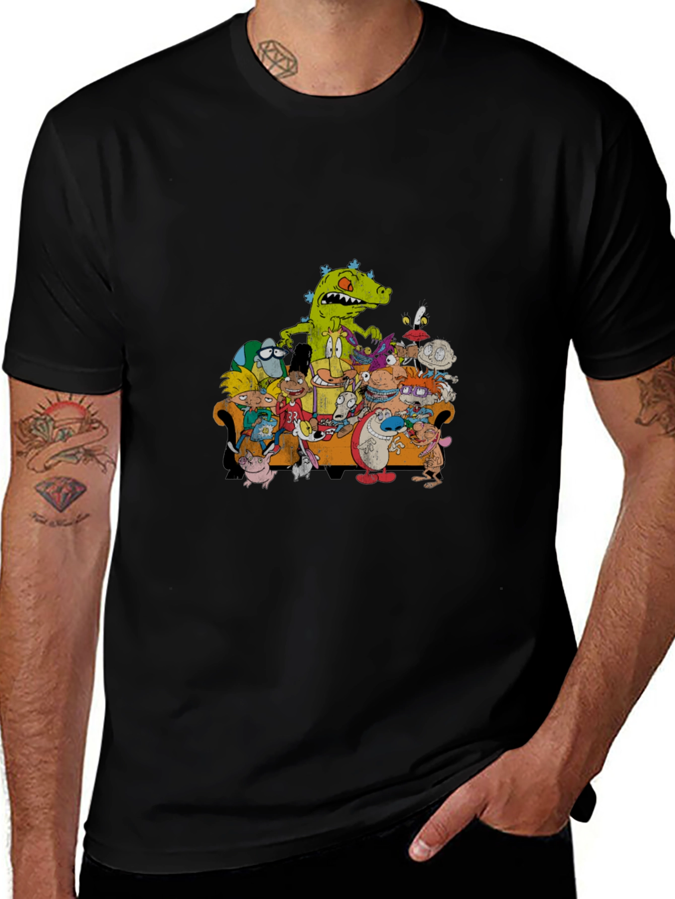90s Cartoon Characters Black T-Shirt