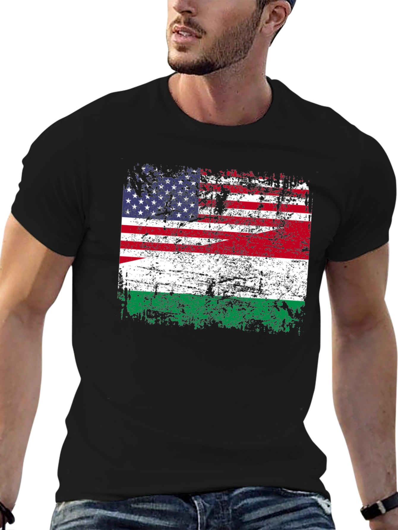Distressed USA Hungary Flag Graphic Tee