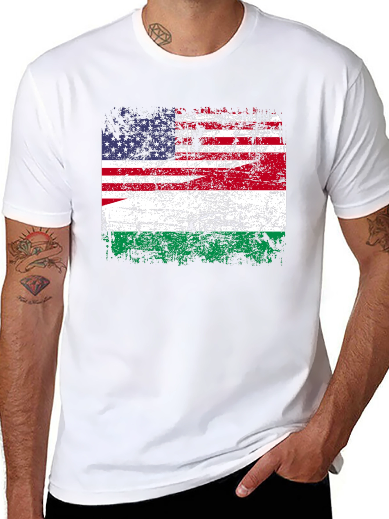 Distressed USA Hungary Flag Graphic Tee