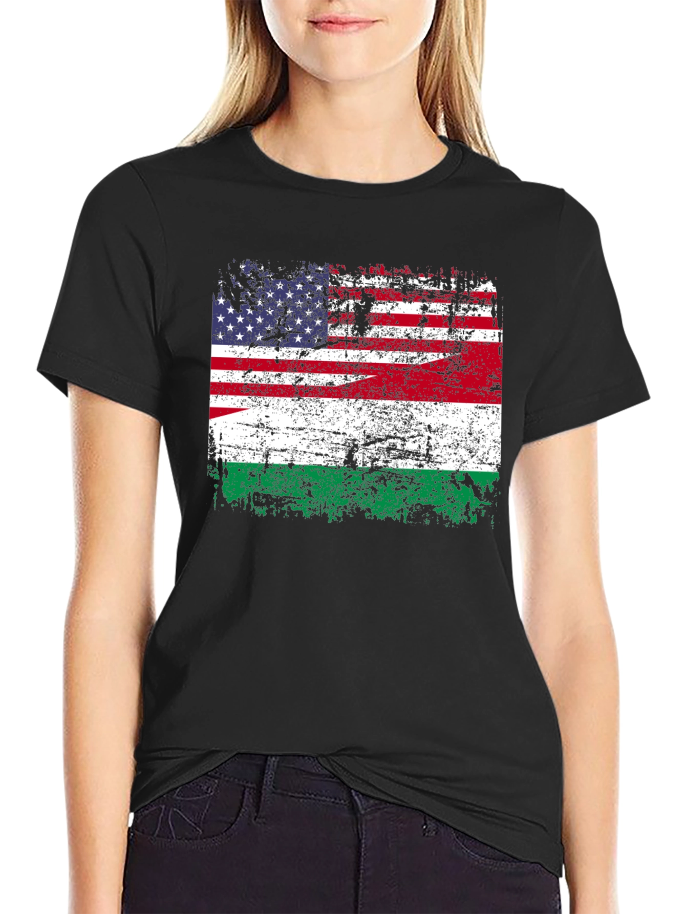 Distressed USA Hungary Flag Graphic Tee