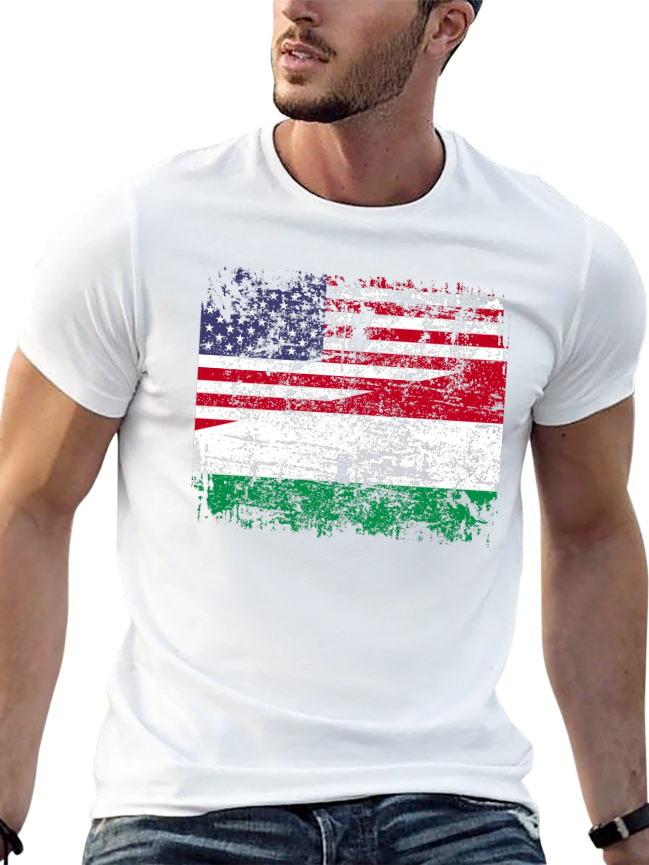 Distressed USA Hungary Flag Graphic Tee