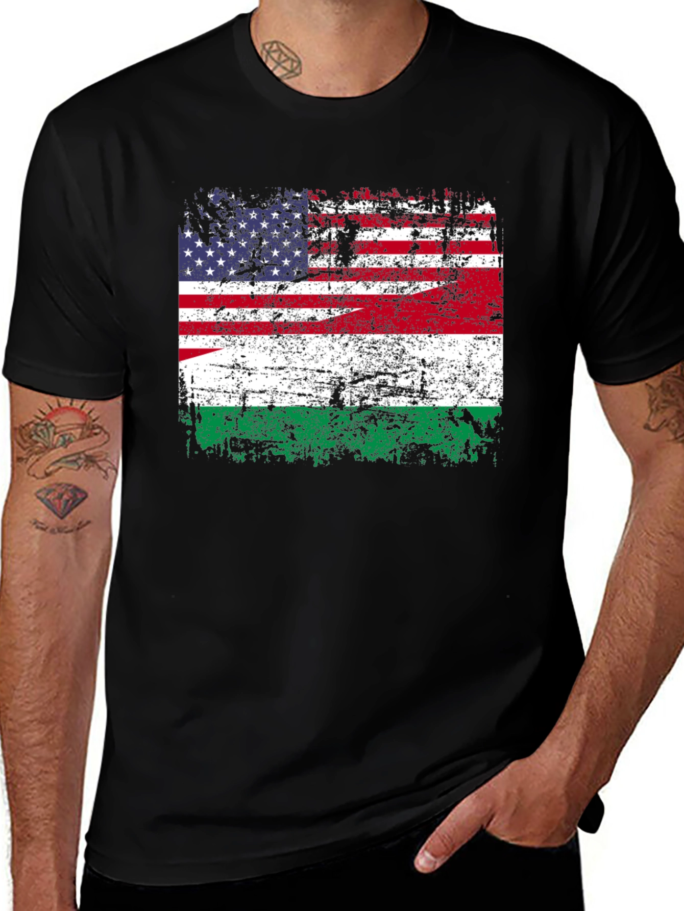 Distressed USA Hungary Flag Graphic Tee