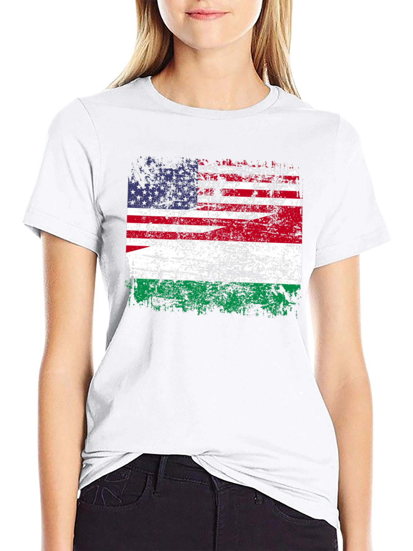 Distressed USA Hungary Flag Graphic Tee