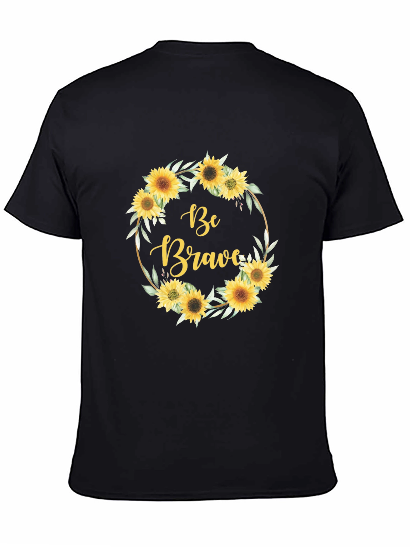 Be Brave Sunflower Wreath Graphic Tee - Black