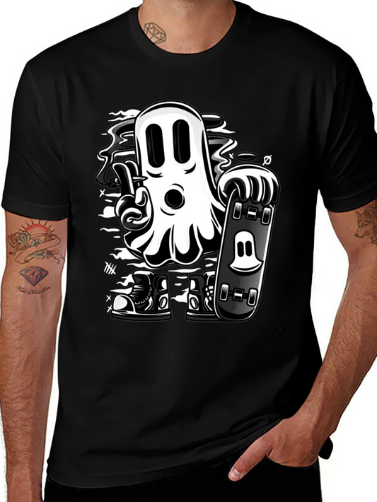 Ghost Skateboarder Graphic Tee - Black Cotton T-Shirt