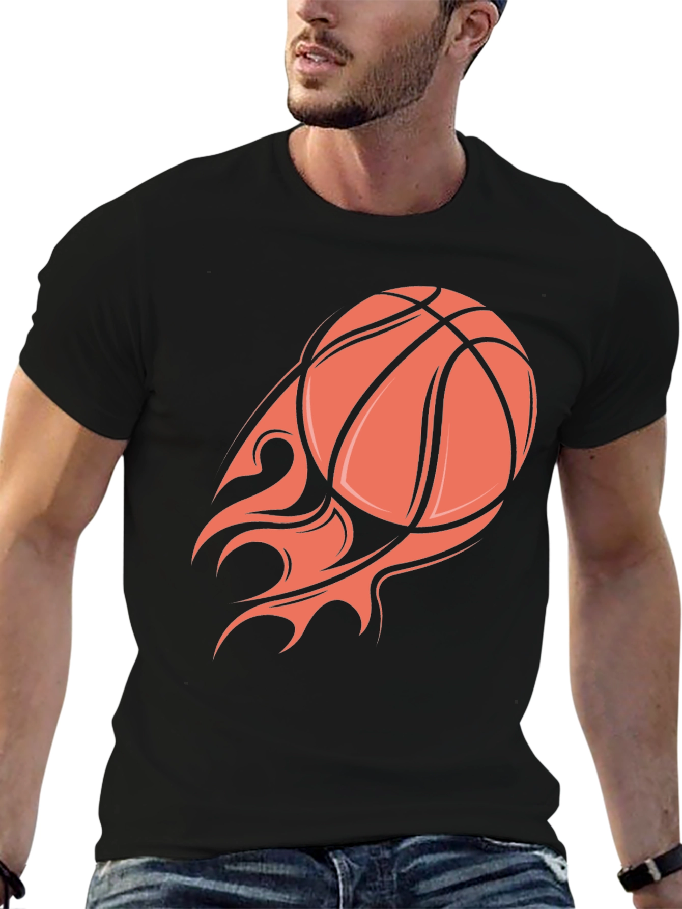 Flaming Basketball Graphic Tee - Black