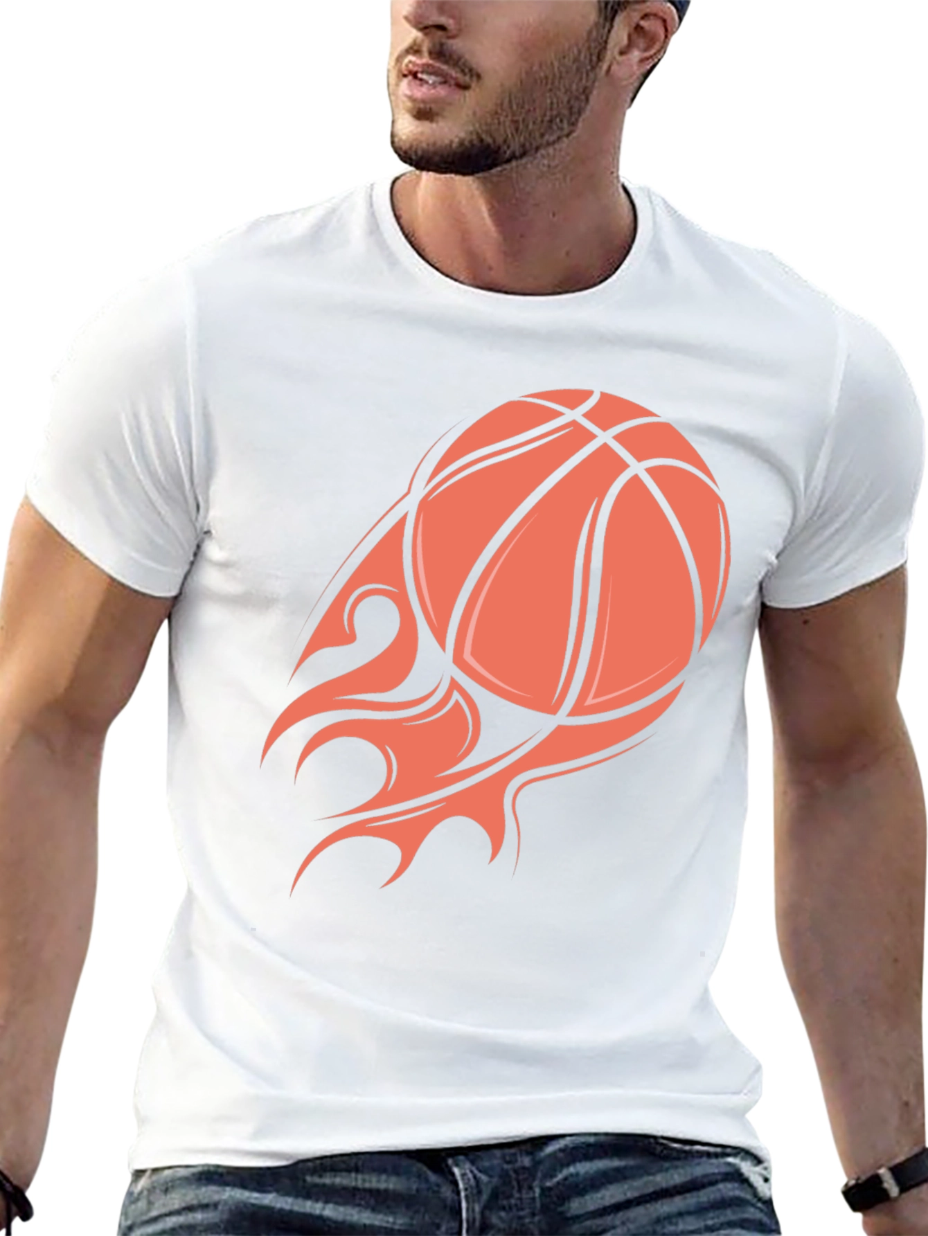 Flaming Basketball Graphic Tee - Black
