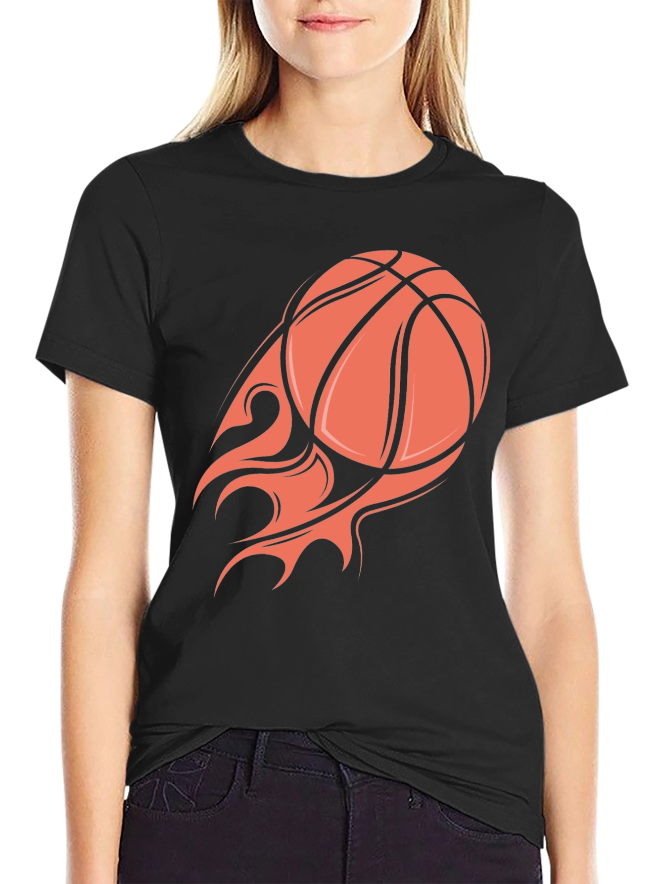 Flaming Basketball Graphic Tee - Black