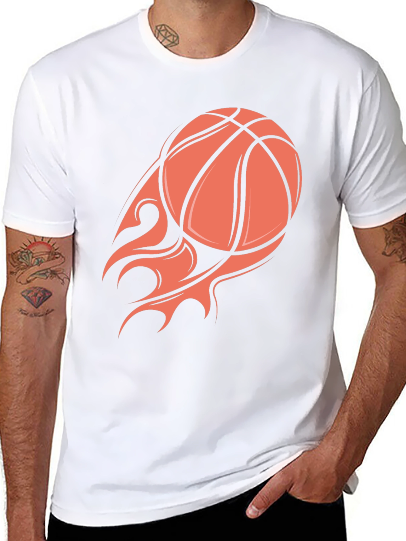 Flaming Basketball Graphic Tee - Black