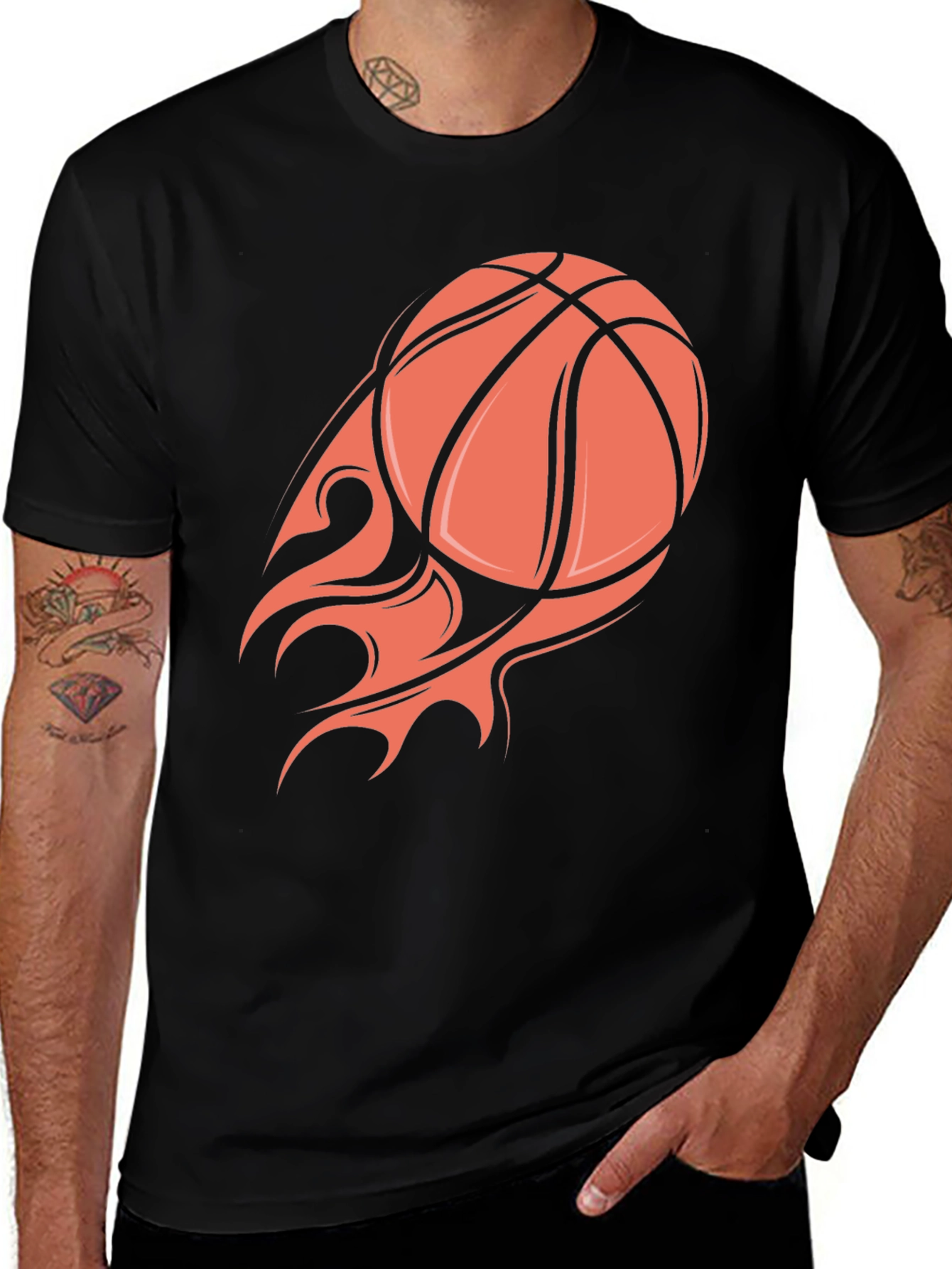 Flaming Basketball Graphic Tee - Black