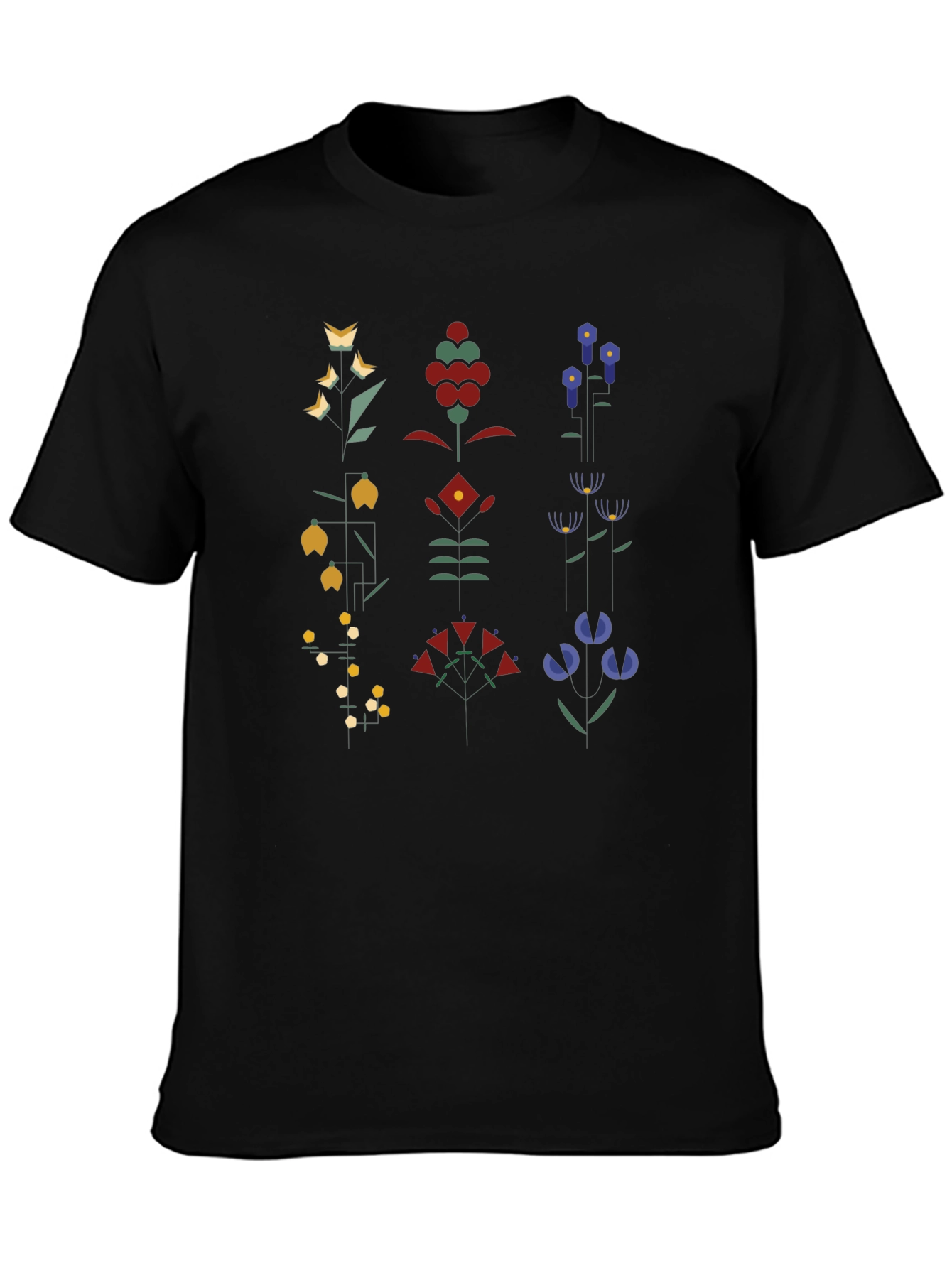 Geometric Floral Print Black T-Shirt