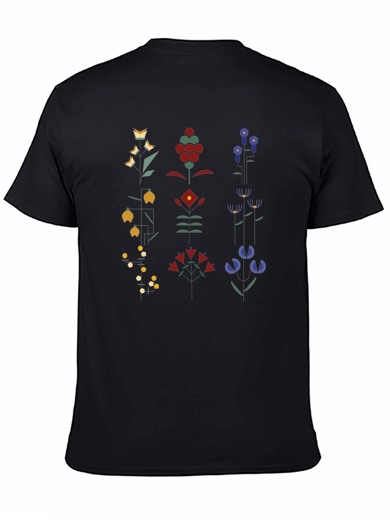 Geometric Floral Print Black T-Shirt