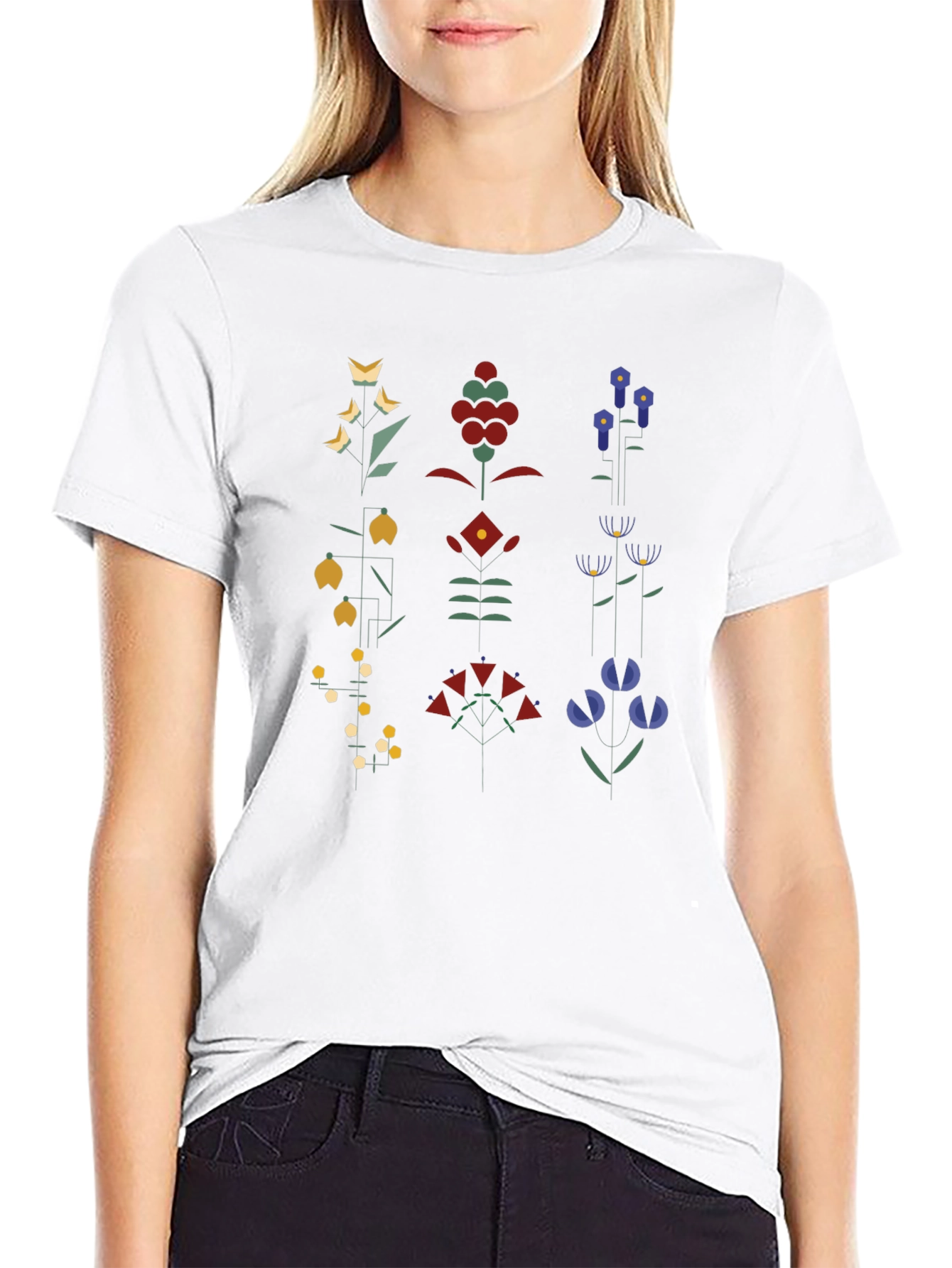 Geometric Floral Print Black T-Shirt