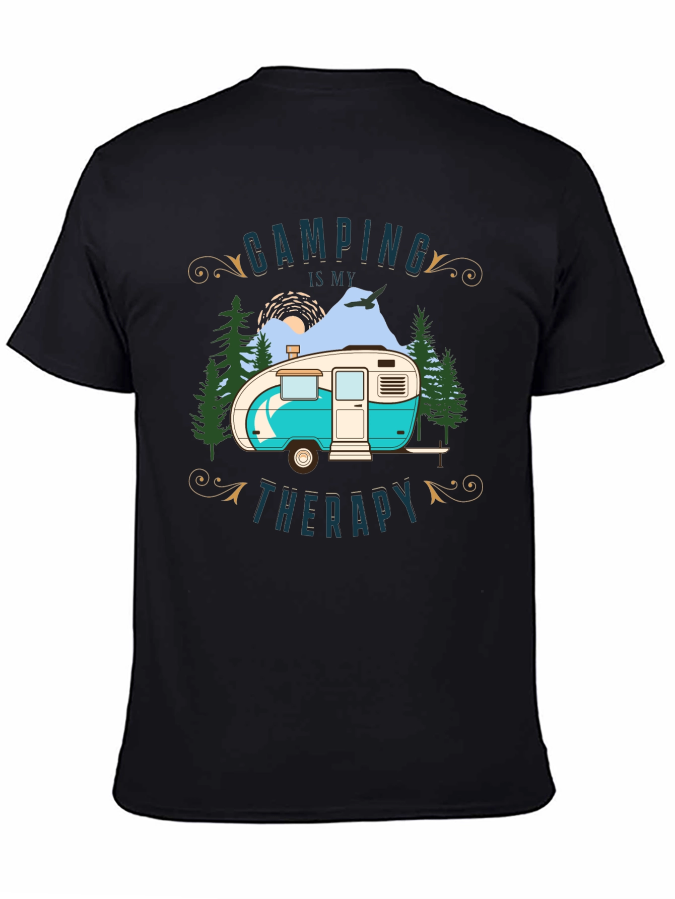 Camping is My Therapy Black T-Shirt
