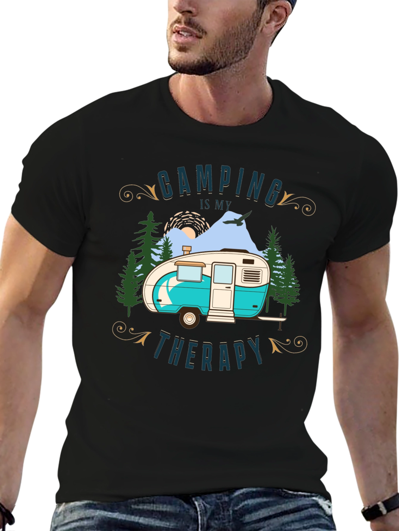 Camping is My Therapy Black T-Shirt
