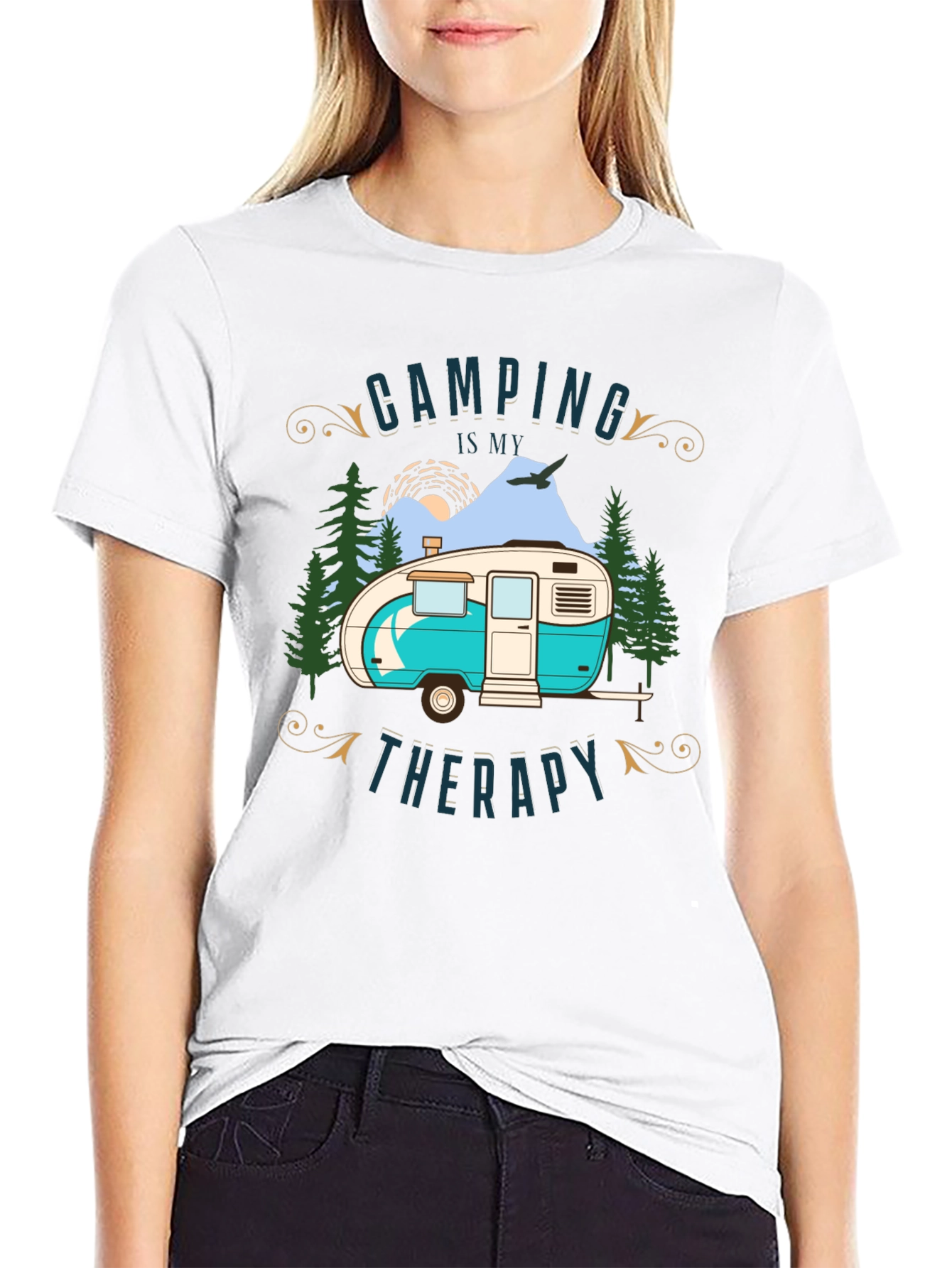 Camping is My Therapy Black T-Shirt