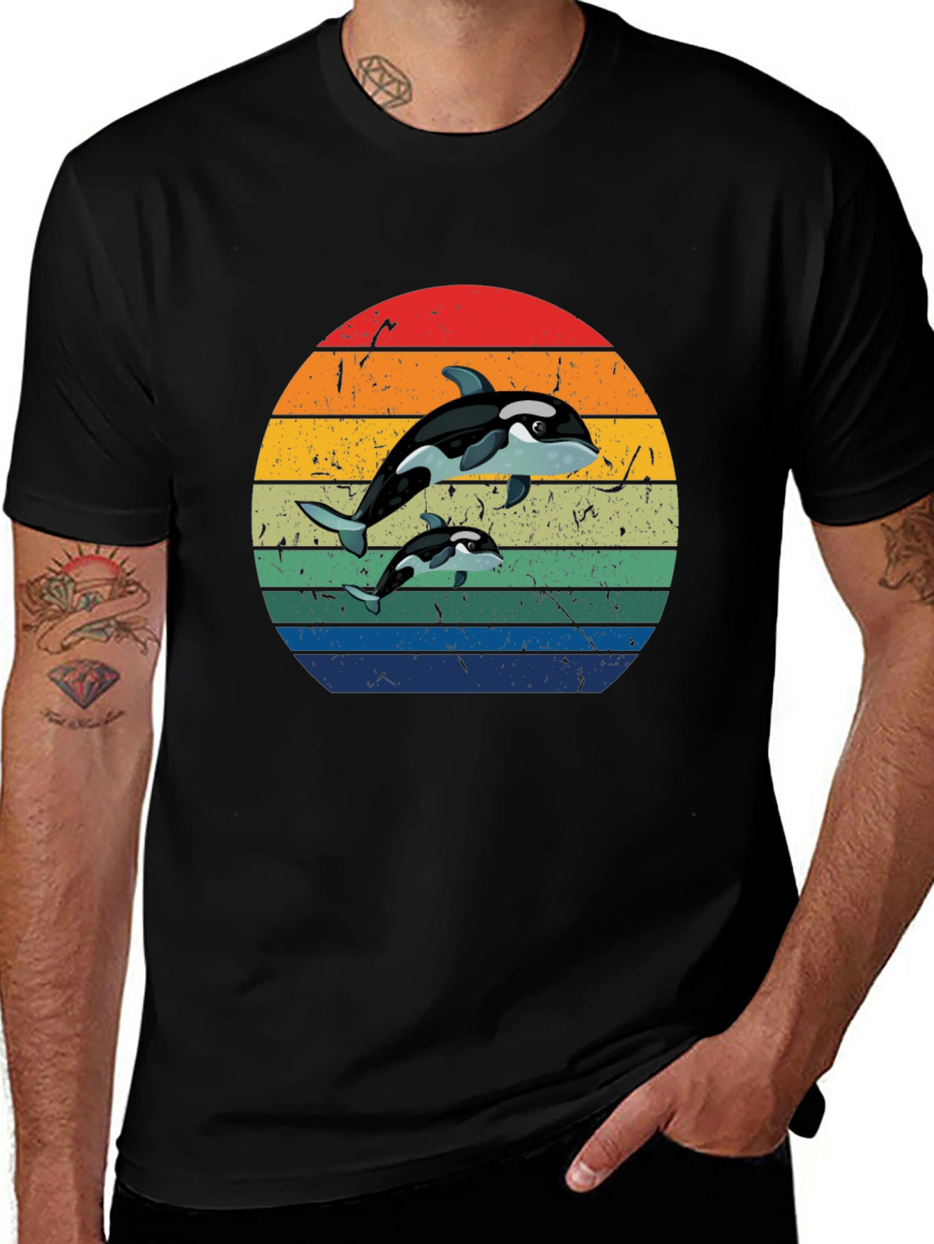 Orca Sunset T-Shirt - Black Whale Tee