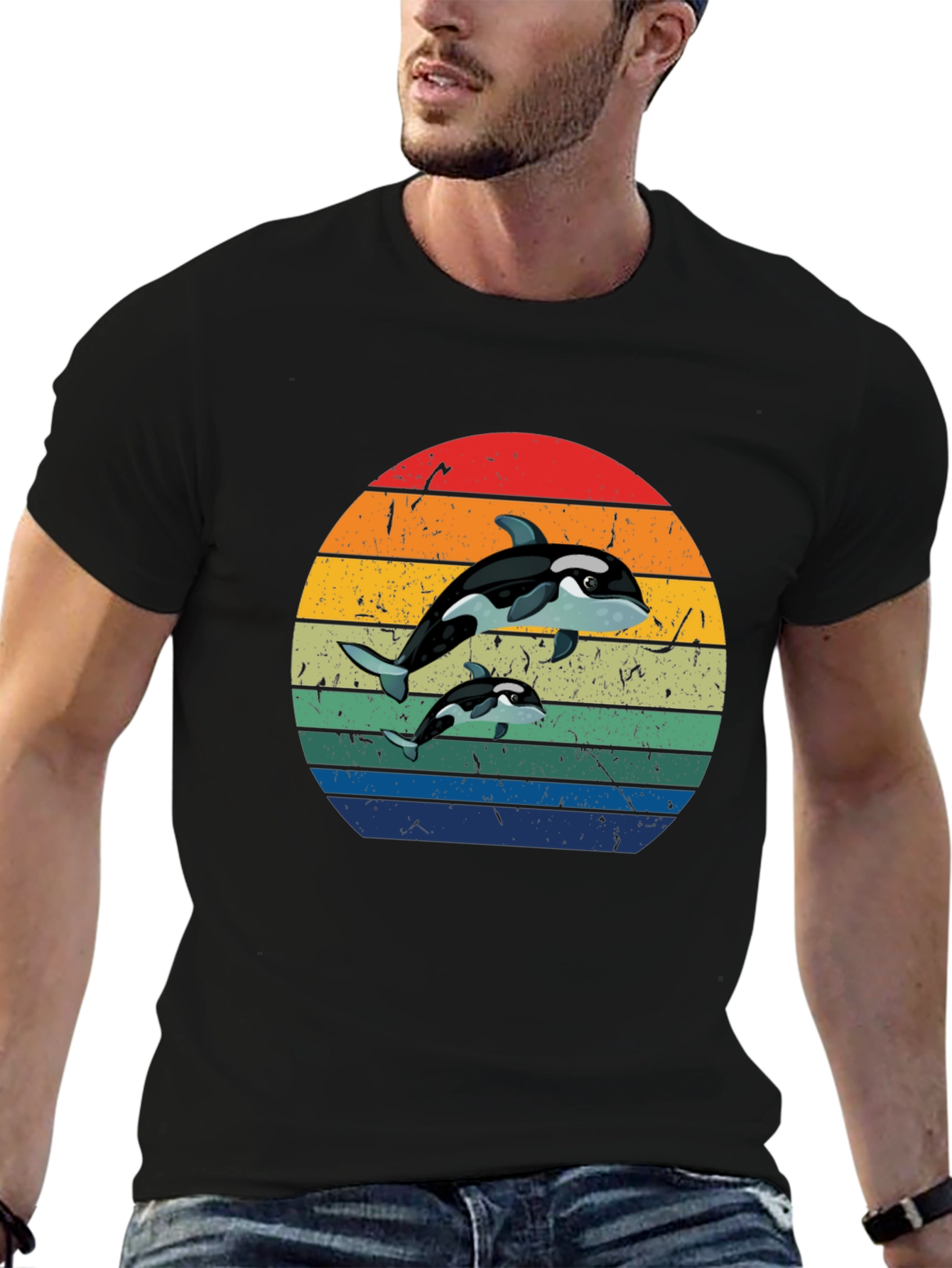Orca Sunset T-Shirt - Black Whale Tee