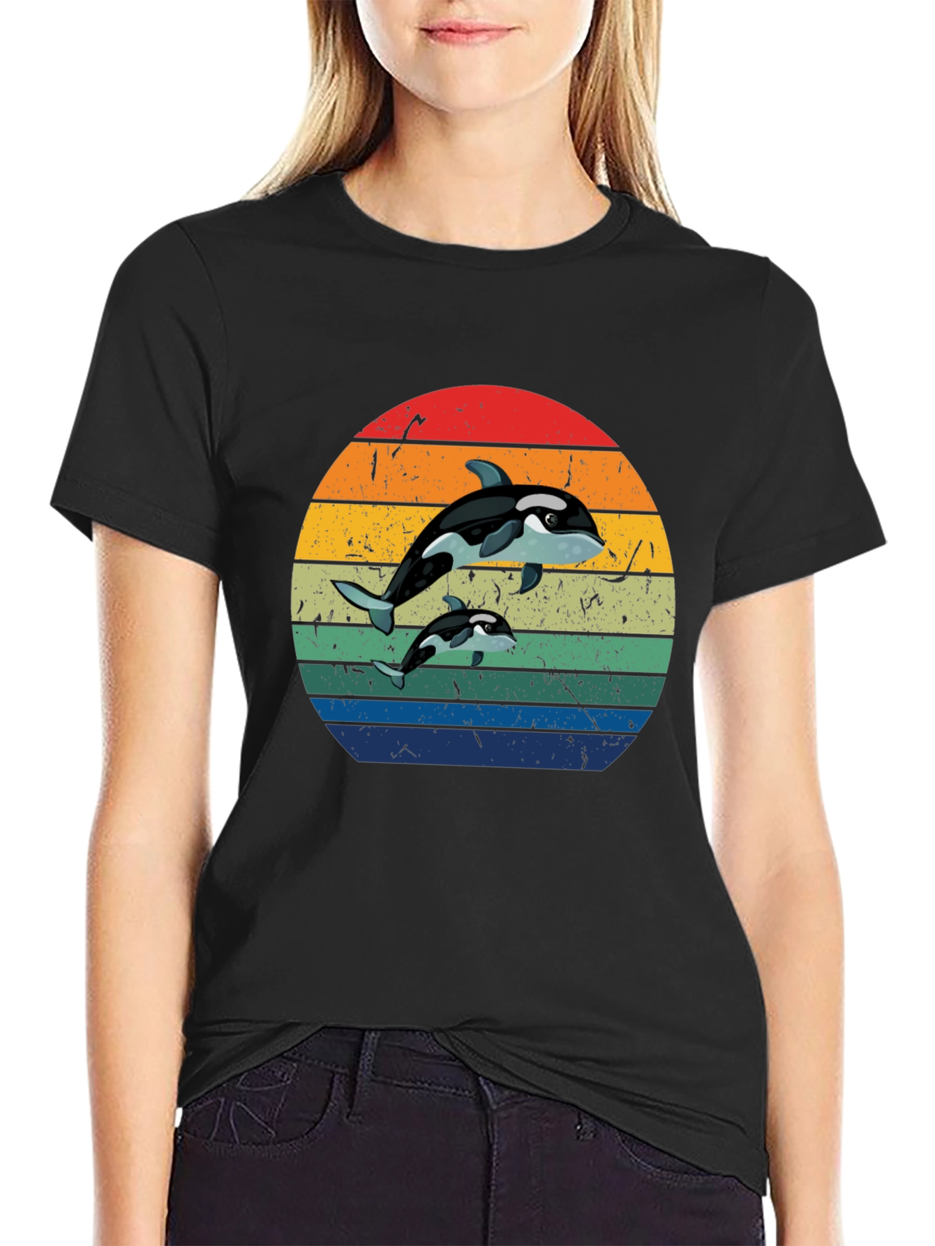 Orca Sunset T-Shirt - Black Whale Tee