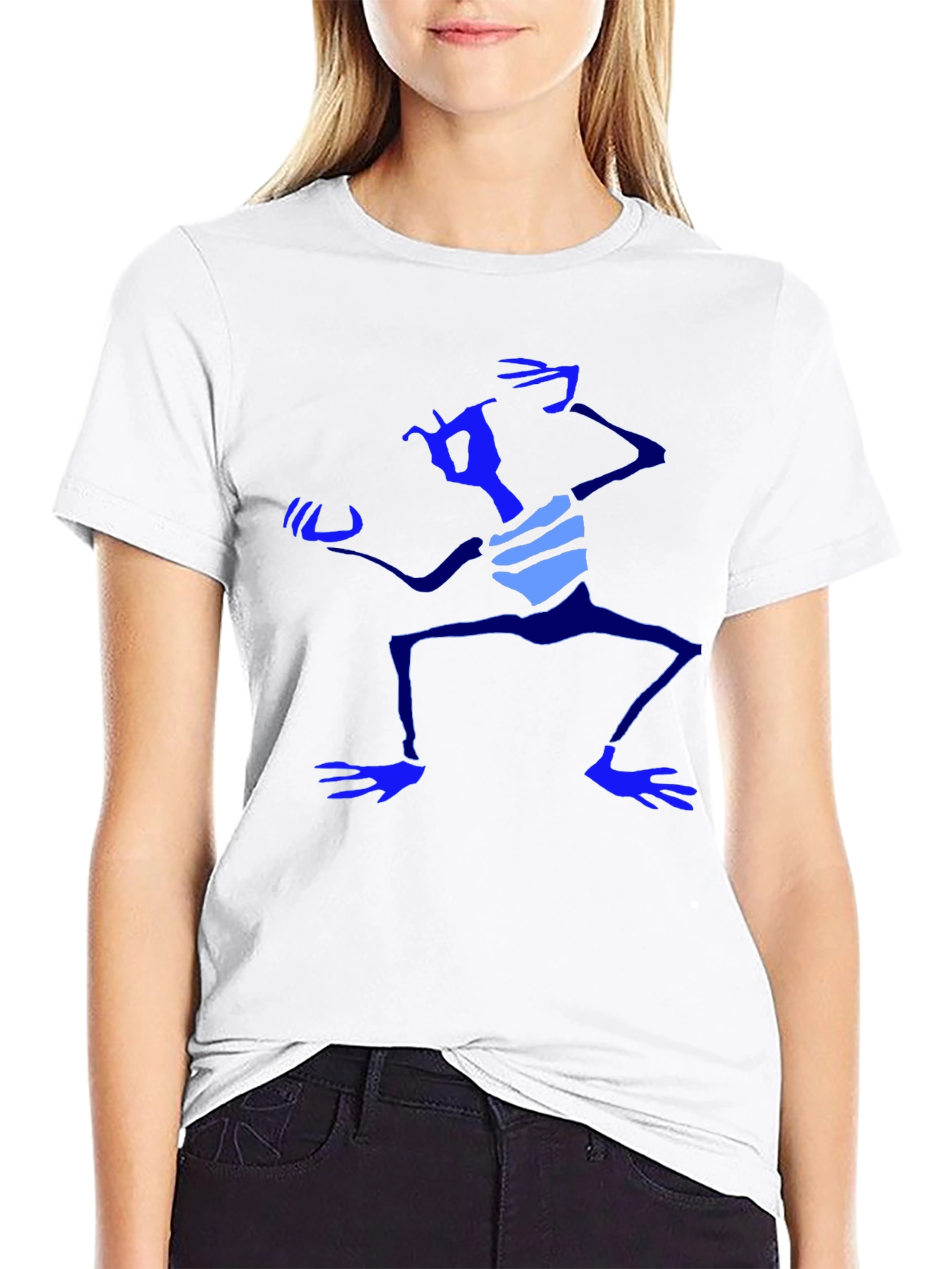 Abstract Blue Character Graphic Black T-Shirt