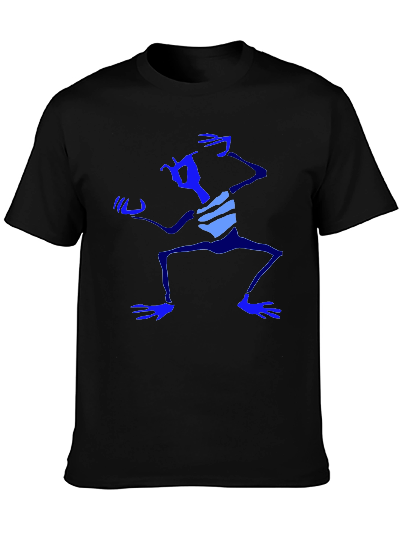 Abstract Blue Character Graphic Black T-Shirt