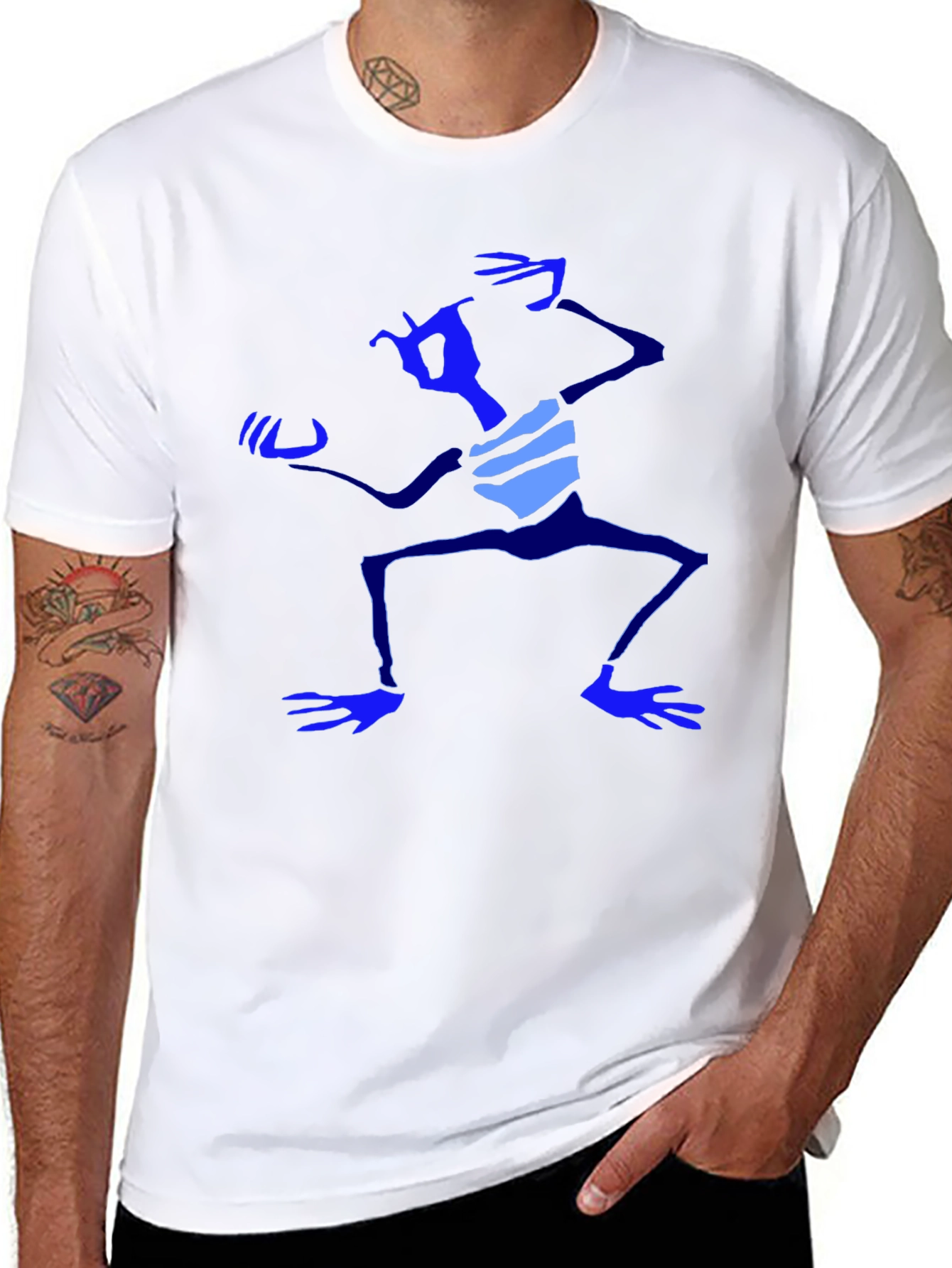 Abstract Blue Character Graphic Black T-Shirt