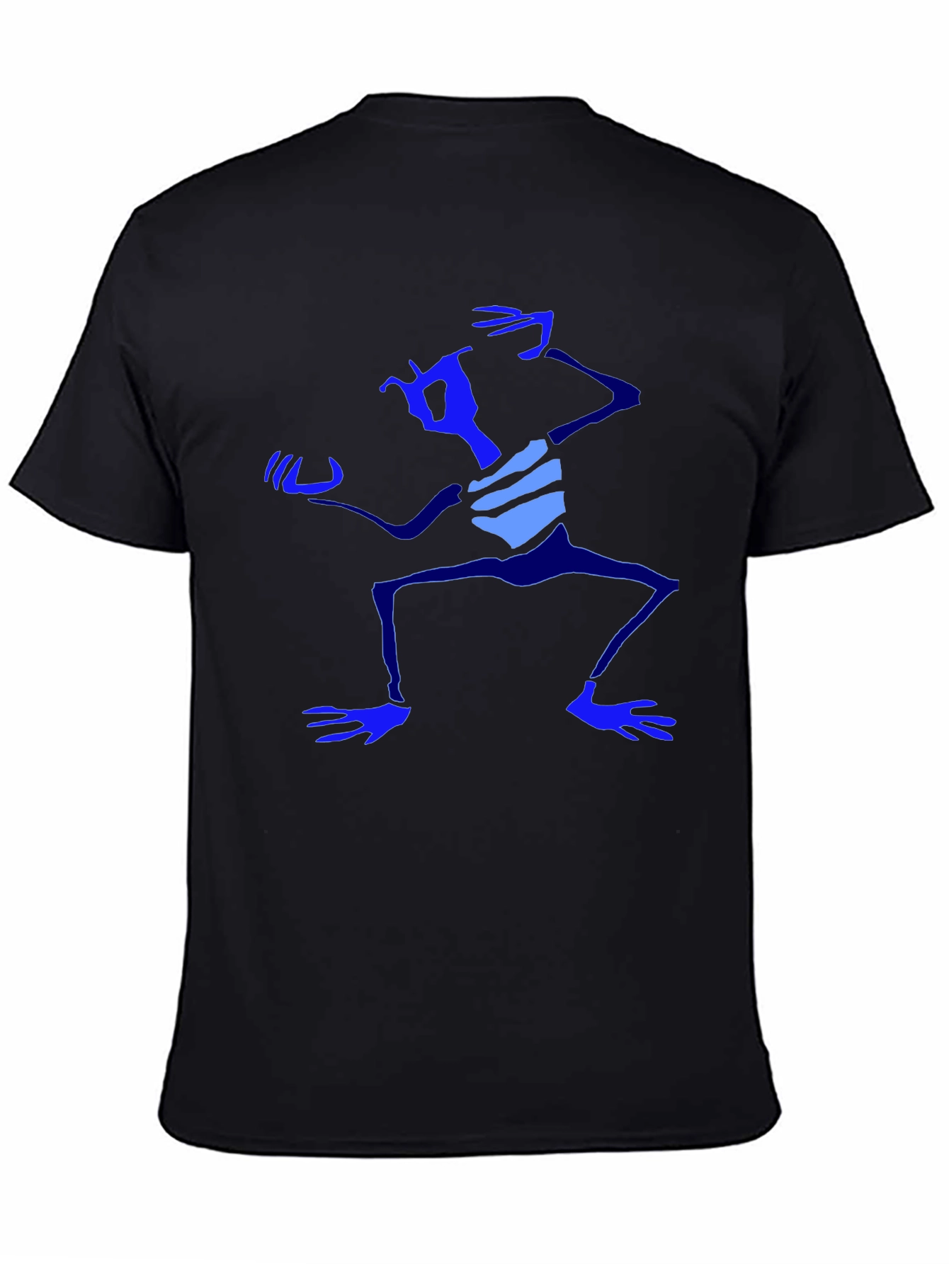 Abstract Blue Character Graphic Black T-Shirt