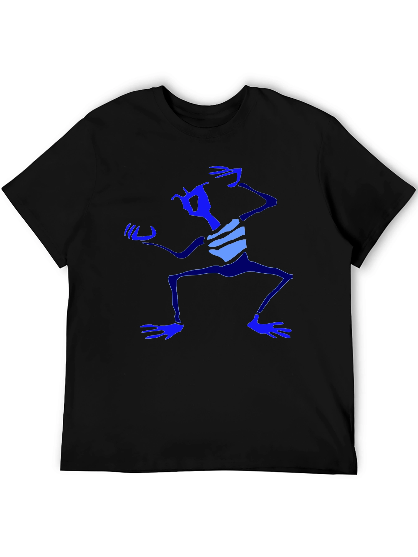Abstract Blue Character Graphic Black T-Shirt