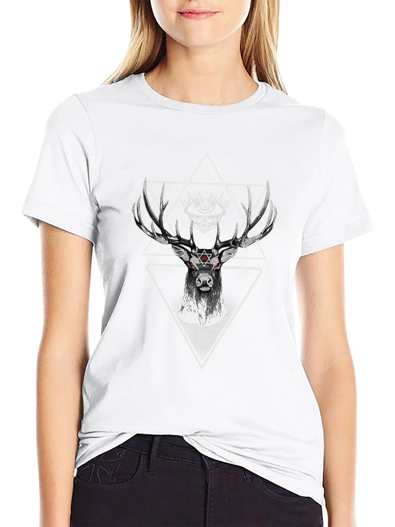 Mystic Deer Black T-Shirt Geometric Design