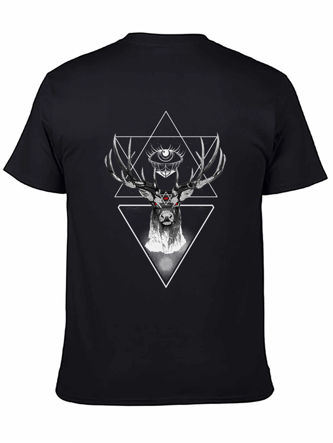 Mystic Deer Black T-Shirt Geometric Design
