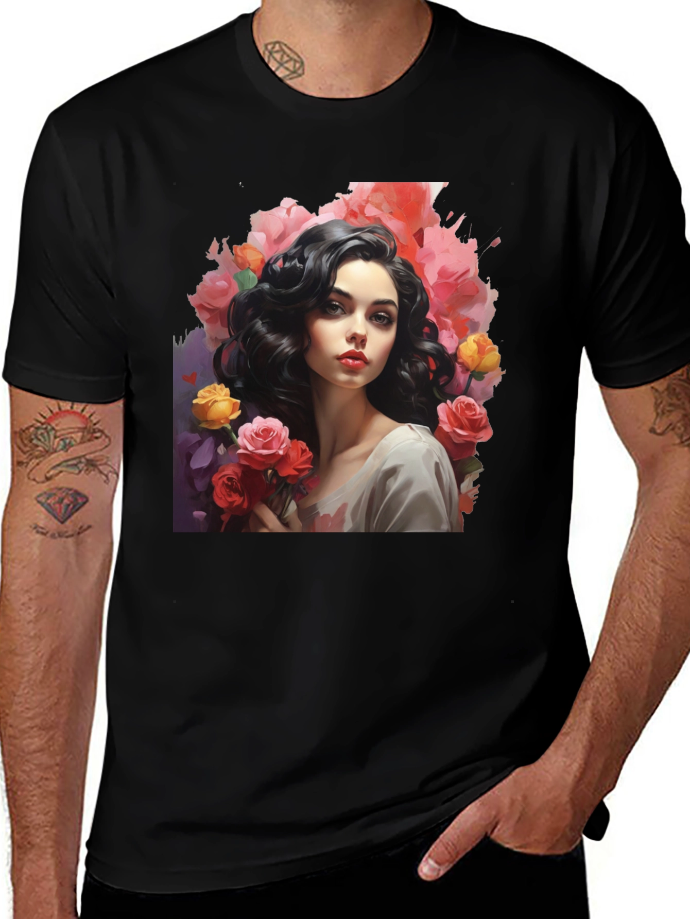Floral Portrait T-Shirt - Elegant Graphic Tee